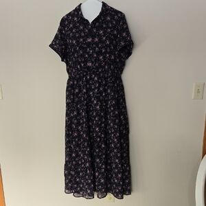 Chic Black and Pink Floral Midi Dress